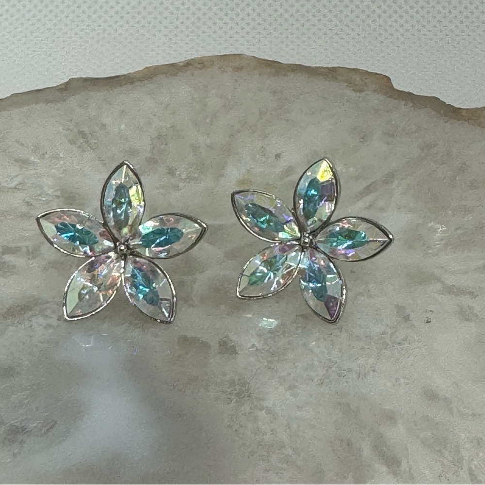 Sparkling Givenchy Crystal Flower Stud Earrings